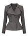 [Prevendita] 2PCS Top blazer anni '40 grigio scuro tinta unita con scollo a V e maniche lunghe e gonna 5