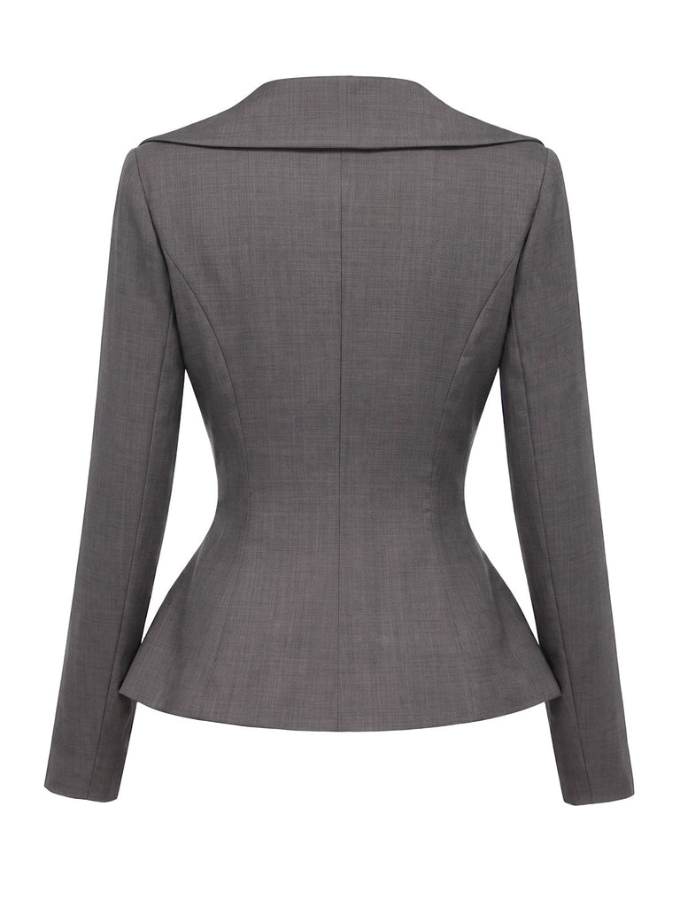 [Prevendita] 2PCS Top blazer anni '40 grigio scuro tinta unita con scollo a V e maniche lunghe e gonna 7