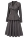 [Prevendita] 2PCS Top blazer anni '40 grigio scuro tinta unita con scollo a V e maniche lunghe e gonna 3