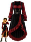 [Prevendita] Abito da Pirata Rosso e Nero Anni '60 Halloween con Corsetto e Volant