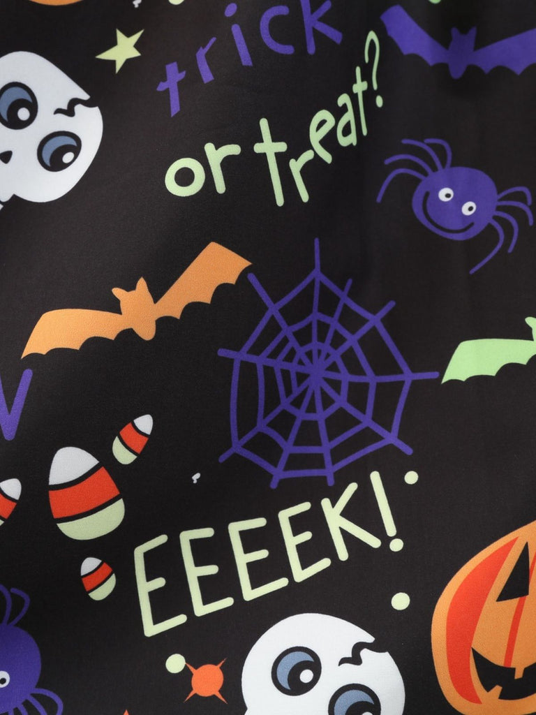 Abito swing anni '50 di Halloween con stampa e colletto a petalo e maniche lunghe e cintura 23