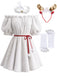 Abito Mini Bianco Anni '60 con Ecopelliccia e Spalle Scoperte con Cerchietto con Corna di Renna