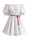 Abito Mini Bianco Anni '60 con Ecopelliccia e Spalle Scoperte con Cerchietto con Corna di Renna 2