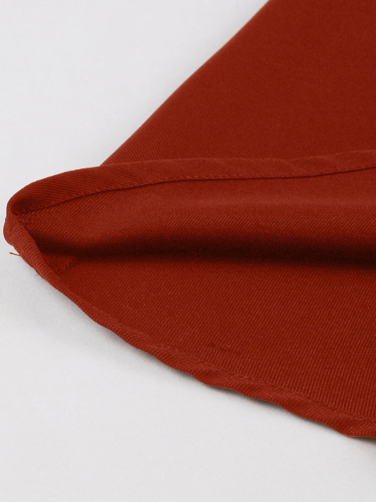Abito bordeaux con scollo a V sagomato, profili a contrasto e tasche Anni '50 7