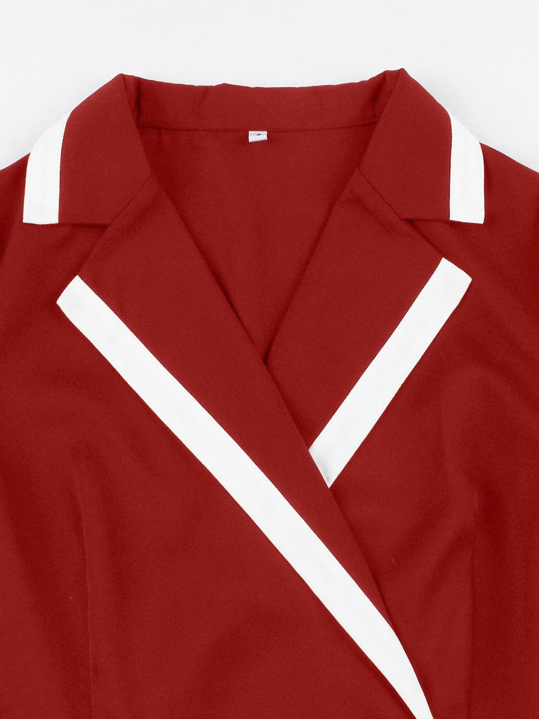 Abito bordeaux con scollo a V sagomato, profili a contrasto e tasche Anni '50 3