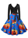 Abito swing anni '50 di Halloween con zucche e colletto a petalo e maniche lunghe 23