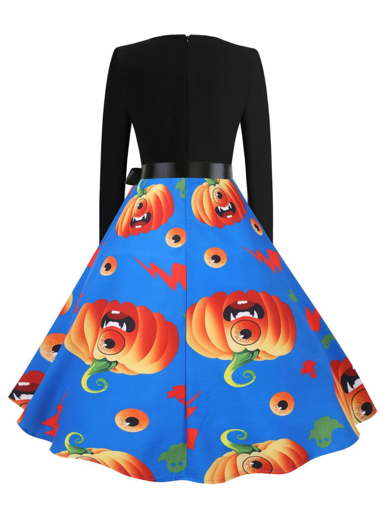 Abito swing anni '50 di Halloween con zucche e colletto a petalo e maniche lunghe 25