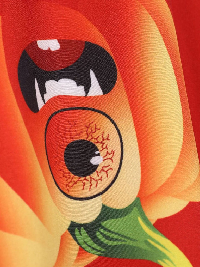 Abito swing anni '50 di Halloween con zucche e colletto a petalo e maniche lunghe 20