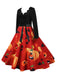 Abito swing anni '50 di Halloween con zucche e colletto a petalo e maniche lunghe 17