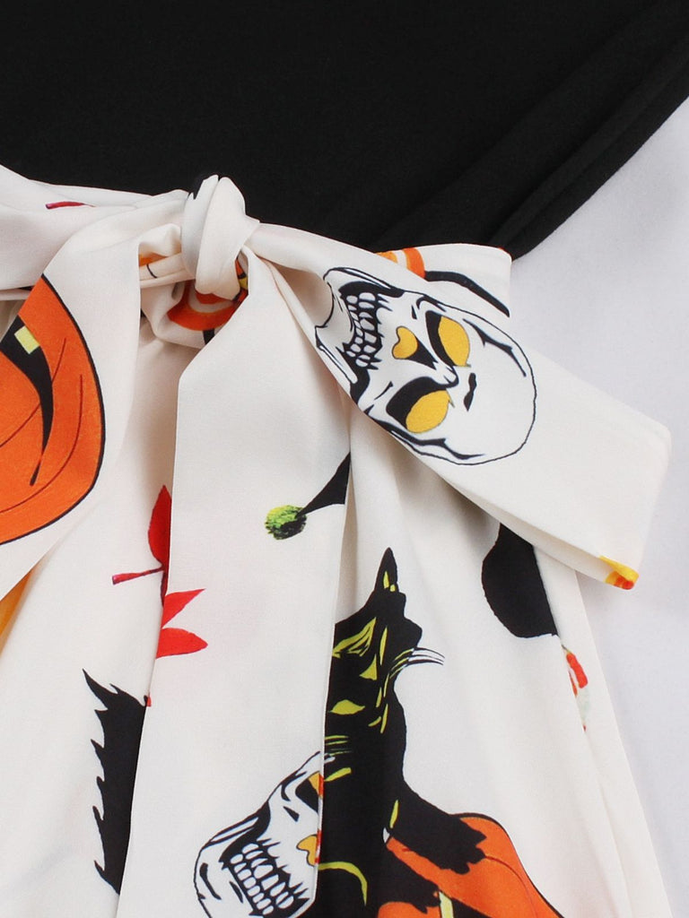 Abito anni '50 di Halloween senza maniche e con pizzo e vita annodata e dettagli a contrasto 4