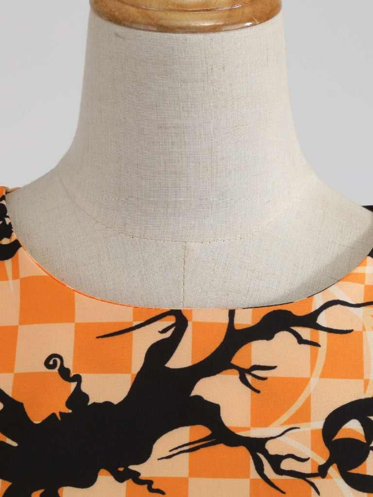 Abito swing anni '50 di Halloween con stampa di zucche e gufi e cintura 4