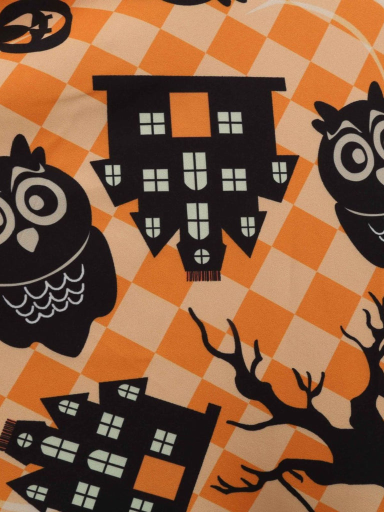 Abito swing anni '50 di Halloween con stampa di zucche e gufi e cintura 6