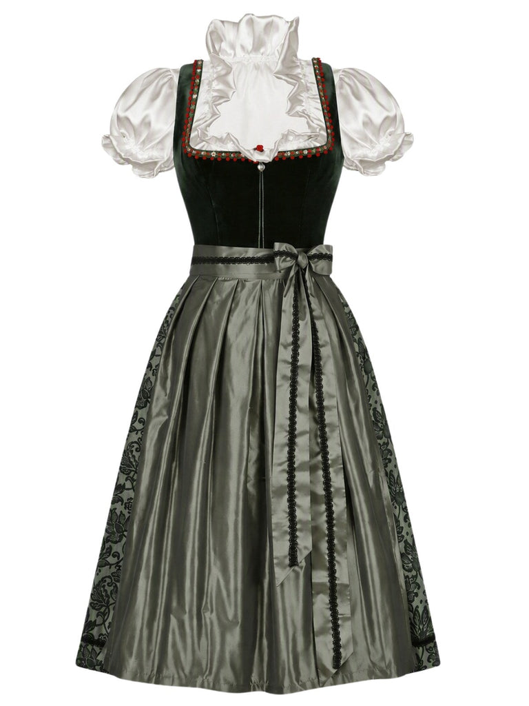 [Prevendita] Abito Verde Anni '50 con Scollo Quadrato Grembiule e Maglia a Maniche Sbuffo