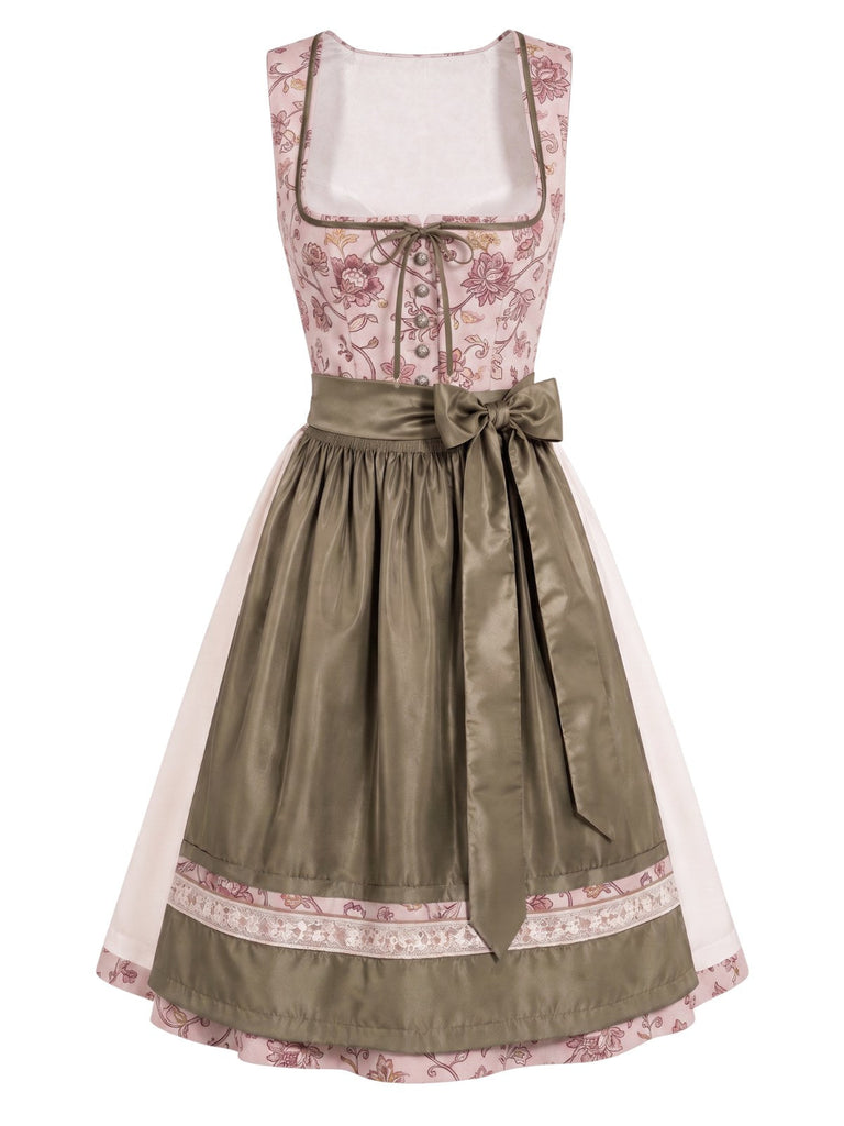 [Prevendita] Abito Rosa Anni '50 Floreale con Scollo Quadrato e Grembiule
