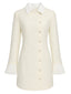 Miniabito Aderente Beige Anni '60 con Polsini Plissettati Bottoni