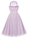 Abito Lavanda Anni '50 a Quadri con Scollo All'americana e Schiena Scoperta e Pizzo Patchwork 3
