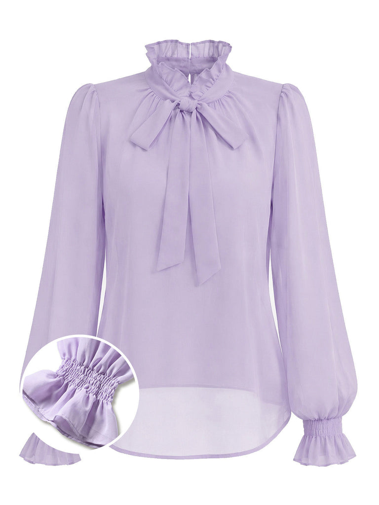 [Prevendita] 2PCS Completo con camicetta lavanda dal collo con fiocco e abito a stampa floreale minuta Anni '50 5