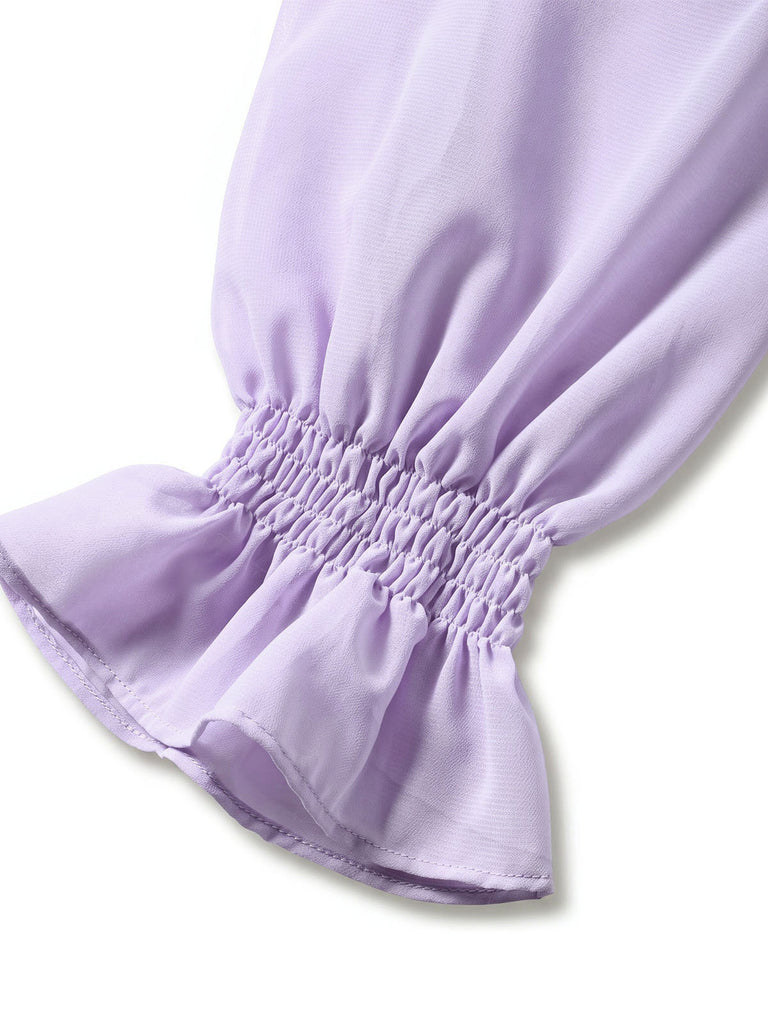 [Prevendita] 2PCS Completo con camicetta lavanda dal collo con fiocco e abito a stampa floreale minuta Anni '50 8