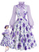 [Prevendita] 2PCS Completo con camicetta lavanda dal collo con fiocco e abito a stampa floreale minuta Anni '50