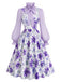 [Prevendita] 2PCS Completo con camicetta lavanda dal collo con fiocco e abito a stampa floreale minuta Anni '50 2