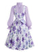 [Prevendita] 2PCS Completo con camicetta lavanda dal collo con fiocco e abito a stampa floreale minuta Anni '50 4