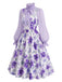 [Prevendita] 2PCS Completo con camicetta lavanda dal collo con fiocco e abito a stampa floreale minuta Anni '50 3