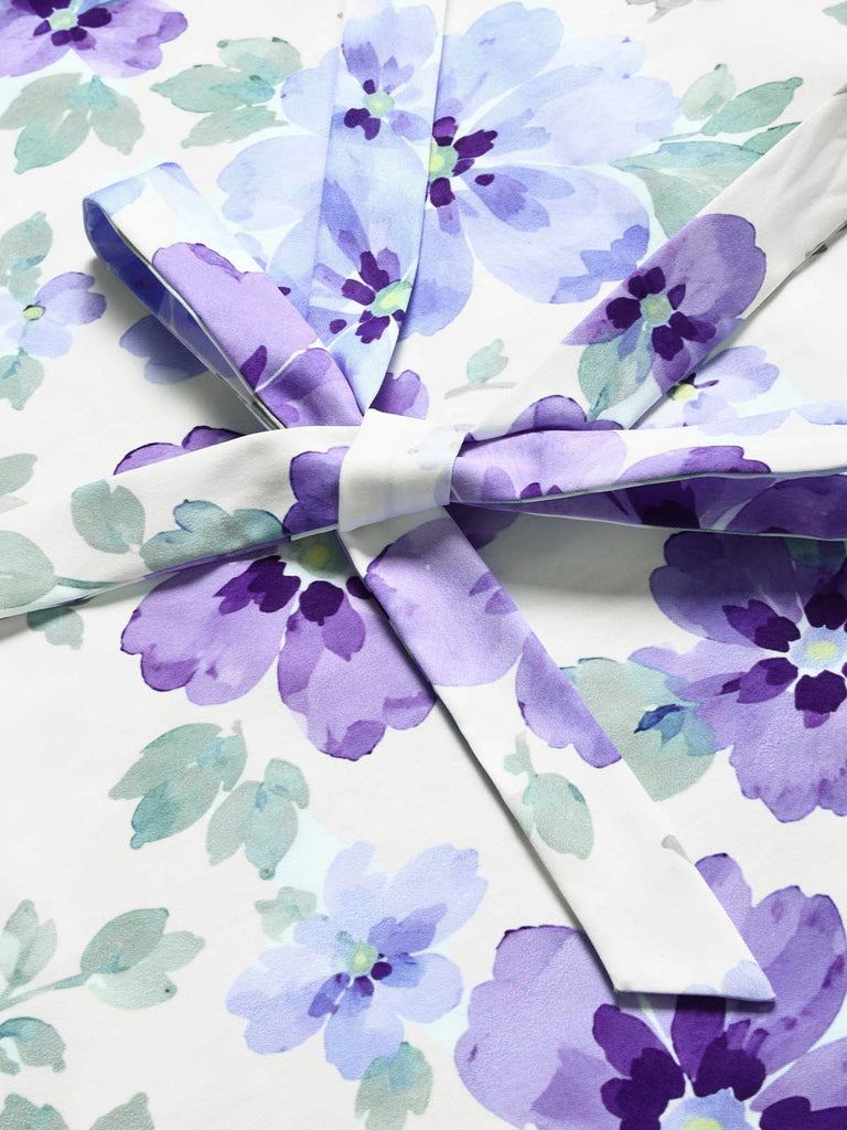 [Prevendita] 2PCS Completo con camicetta lavanda dal collo con fiocco e abito a stampa floreale minuta Anni '50 14