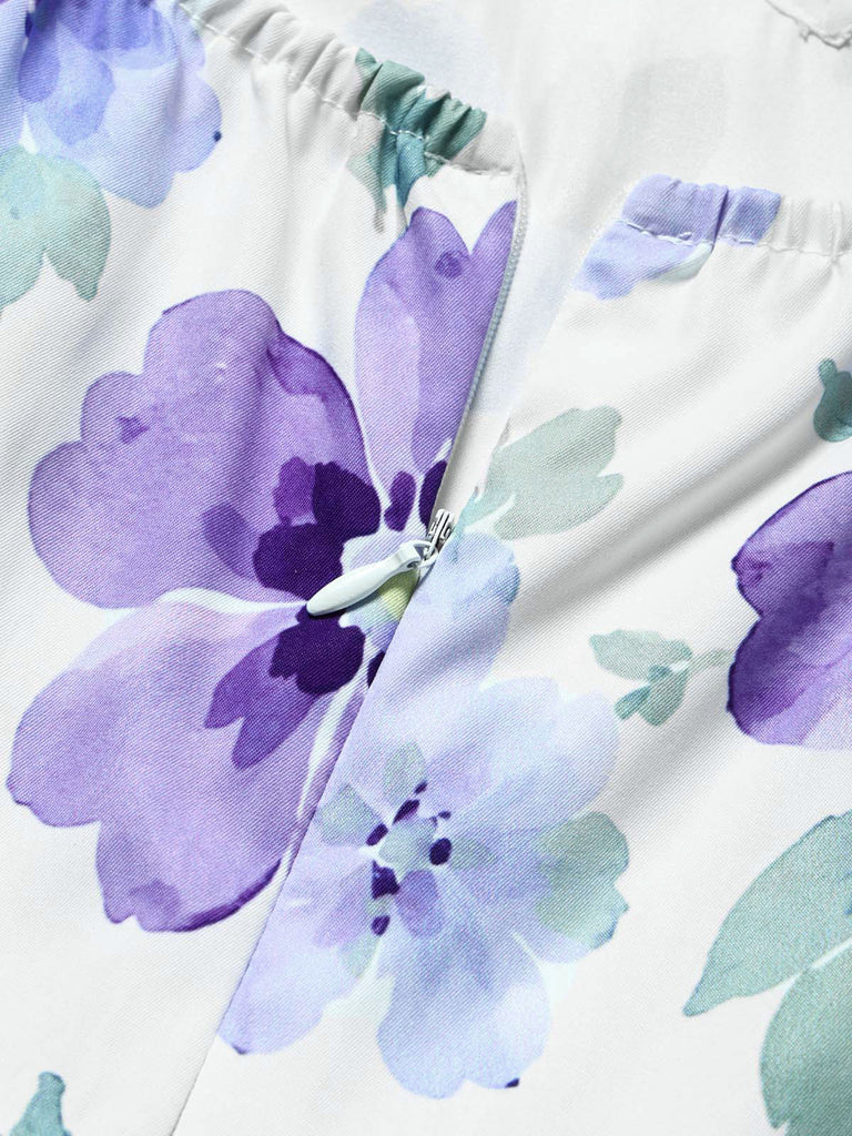 [Prevendita] 2PCS Completo con camicetta lavanda dal collo con fiocco e abito a stampa floreale minuta Anni '50 16