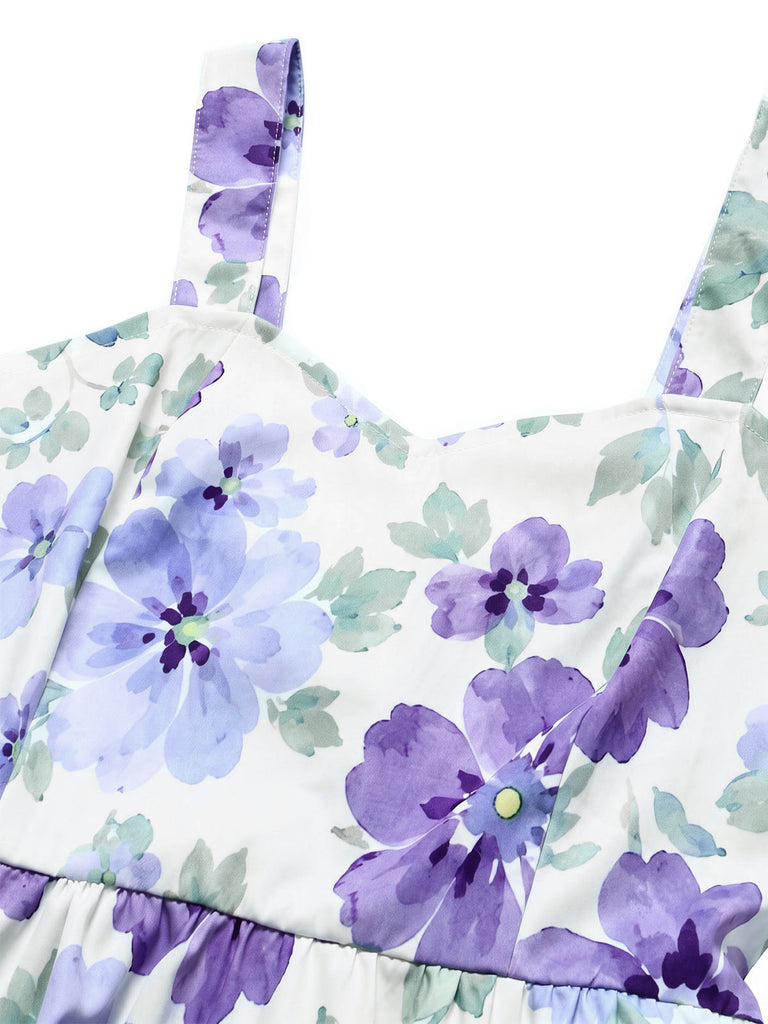 [Prevendita] Abito lavanda svasato con spalline e stampa floreale minuta Anni '50