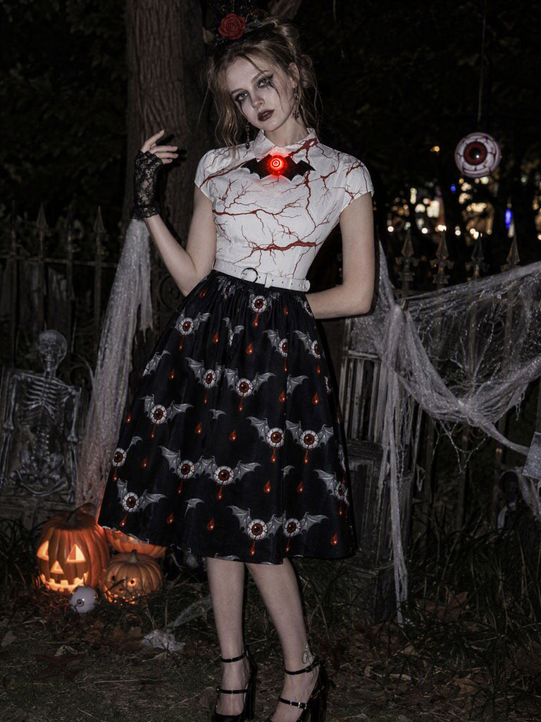 [Prevendita] Abito Nero Anni '50 di Halloween con Occhi Insanguinati e Pipistrelli 4