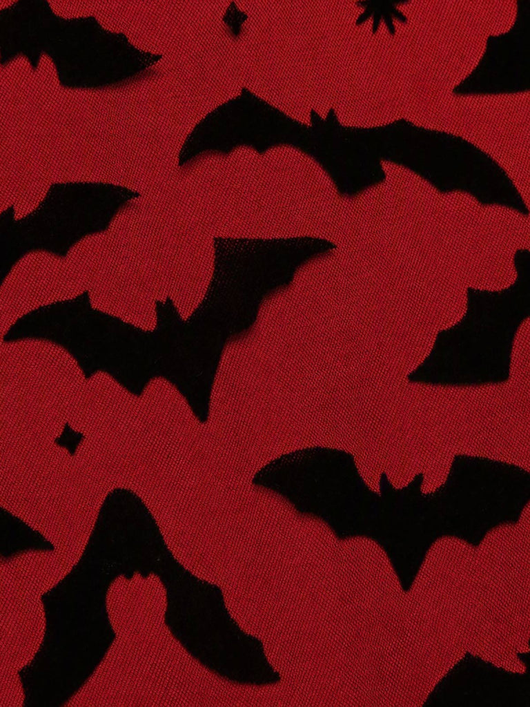 [Prevendita] Abito Rosso e Nero Anni '50 di Halloween in Tulle con Pipistrelli Scollo All'americana e Fiocco 5