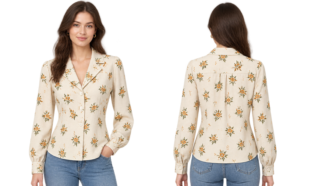 [Prevendita] Completo di Due Pezzi Anni '60 con Camicia Floreale Stampata e Salopette