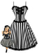[Prevendita] Abito a Ruota Nero e Bianco Anni '50 in Tulle a Righe con Fiocco e Spalline Sottili