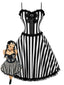 [Prevendita] Abito a Ruota Nero e Bianco Anni '50 in Tulle a Righe con Fiocco