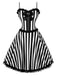 [Prevendita] Abito a Ruota Nero e Bianco Anni '50 in Tulle a Righe con Fiocco e Spalline Sottili 2