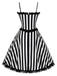 [Prevendita] Abito a Ruota Nero e Bianco Anni '50 in Tulle a Righe con Fiocco e Spalline Sottili 3