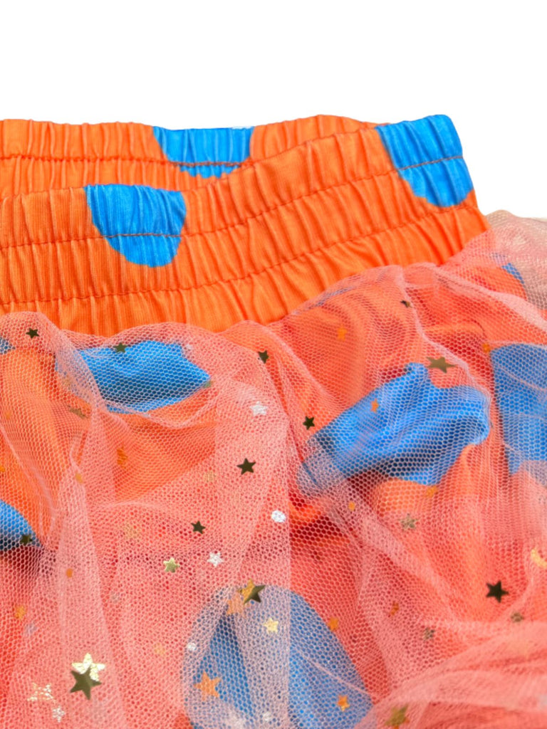 Pantaloni Arancioni Anni '70 Disco a Pois in Tulle a Strati con Volant 4