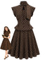 [Prevendita] 2PCS Top Marrone Anni '50 con Baschina e Scollo a Fiocco a Pois e Gonna