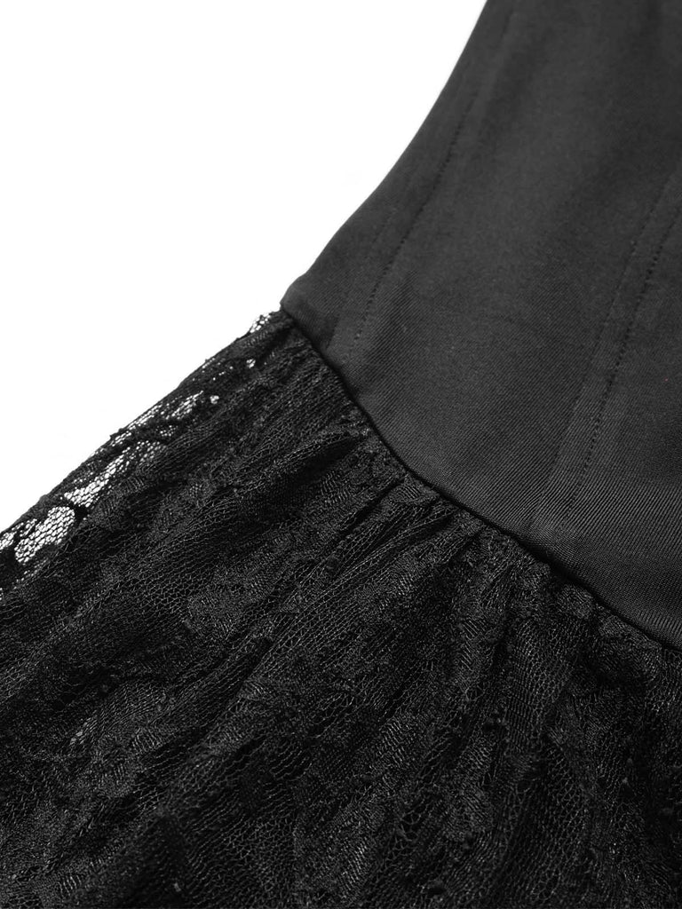 [Prevendita] Abito Vittoriano Gotico Nero Anni '70 con Corsetto Pizzo e Volant