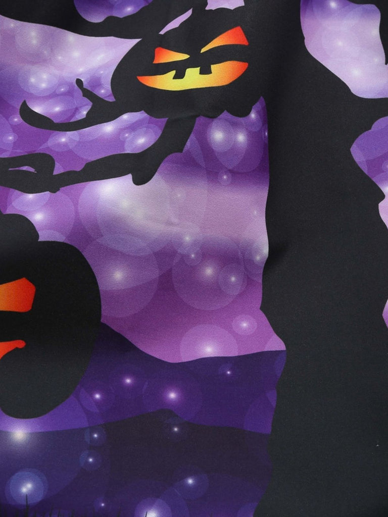 Abito Viola Anni '50 per Halloween con Scollo a Petalo di Zucca e Fiocco in Vita 6
