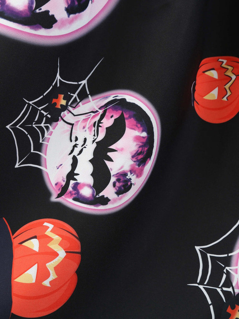Abito anni '50 nero di Halloween con colletto a petalo e maniche lunghe 6