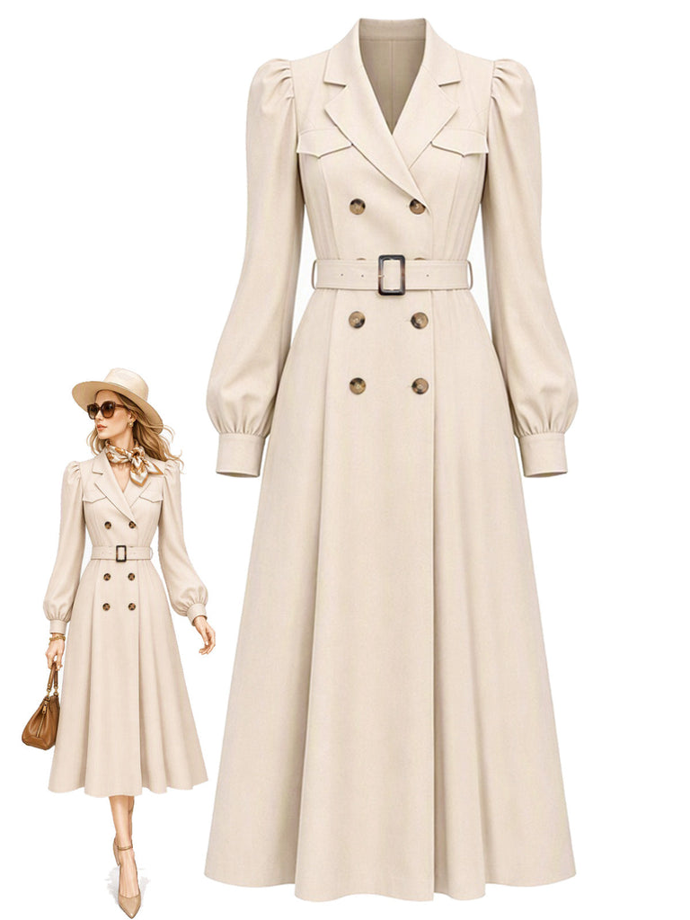 [Prevendita] Trench Beige Anni '40 Doppiopetto con Maniche a Sbuffo