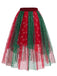 [Prevendita] Completo di Due Pezzi Natalizio Anni '50 con Top in Pelliccia Sintetica con Spalle Scoperte e Fiocchi di Neve e Gonna in Rete