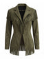 Giacca Verde Militare Anni '50 in Camoscio con Frange Colletto a Rever