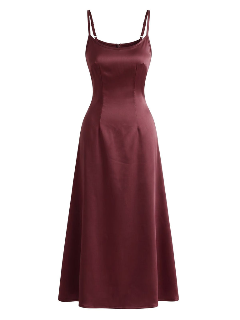 Completo Abito Sottoveste e Scialle Rosso Vino Anni '40 in Raso Tinta Unita 3