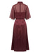 Completo Abito Sottoveste e Scialle Rosso Vino Anni '40 in Raso Tinta Unita 5