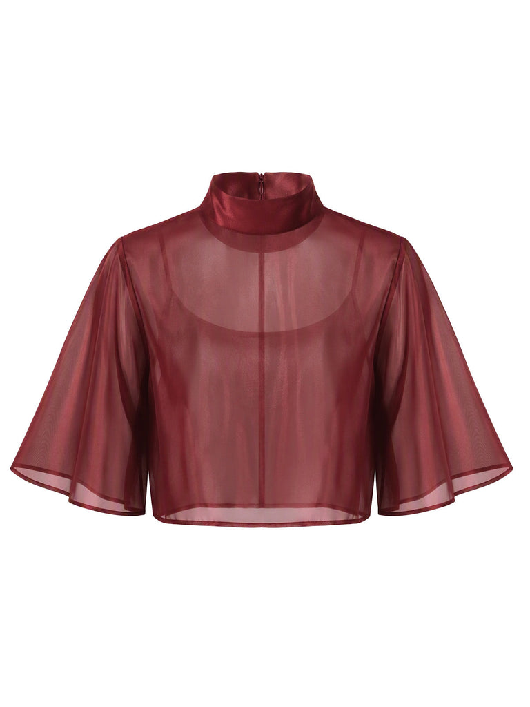 Completo Abito Sottoveste e Scialle Rosso Vino Anni '40 in Raso Tinta Unita 7