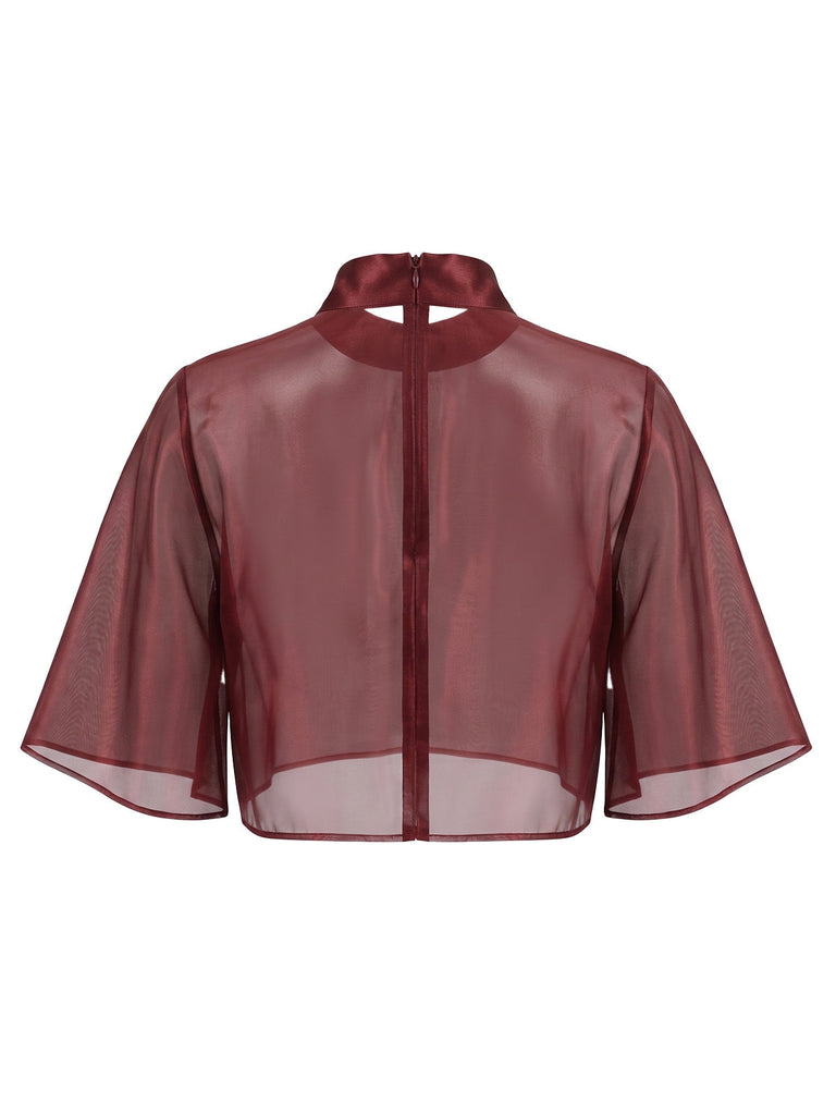 Completo Abito Sottoveste e Scialle Rosso Vino Anni '40 in Raso Tinta Unita 8