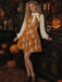 [Prevendita] Abito anni '60 marrone di Halloween con fantasmi e fiocco floreale e colletto e bottoni 3