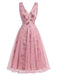 Abito Rosa Anni '50 in Tulle con Ricami Floreali di Paillettes e Scollo a V 2